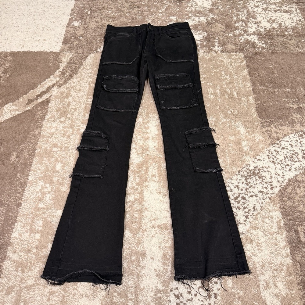 Rockstar Original Jeans Mens 32x36‎ Black Flare Super Stack Cargo Punk Grunge